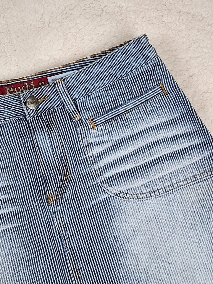 Mudd Y2K Jean a Rayas Lápiz Espalda Abertura Falda Colegiala Informal Envejecido 7 Foto 4 de 4