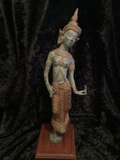 Figur Bronzefigur G&ouml;ttin  Tara Tempelt&auml;nzerin 36 cm Gr&uuml;n patiniert und vergoldet
