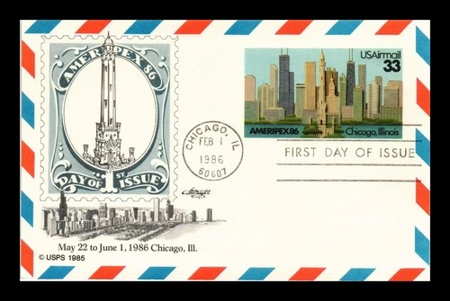DR JIM STAMPS US FIRST DAY CARD AMERIPEX 86 CHICAGO ILLINOIS AIR MAIL ARTMASTER