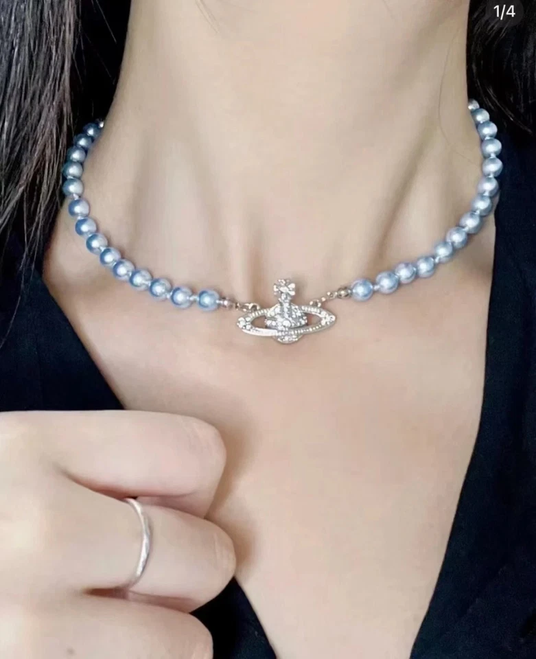 Vivienne Westwood Blue Pearl Saturn Necklace Blue pearl necklace - Image 2 of 4