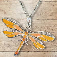 Orange Dragonfly Pendant Necklace Women’s Boho Nature Charm Jewellery Gift