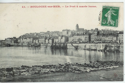 CPA-62-BOULOGNE-SUR-MEER-DER HAFEN BEI EBBE- MAN SIEHT BOOTE UND ERRÄT