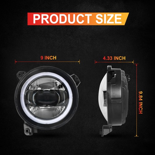 2PCS 9" Inch RGB LED Headlights Halo For Jeep Wrangler JL JLU Gladiator JT 18-23 - Picture 3 of 10