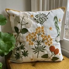 Embroidered Spring Wildflowers Throw Pillow Cover