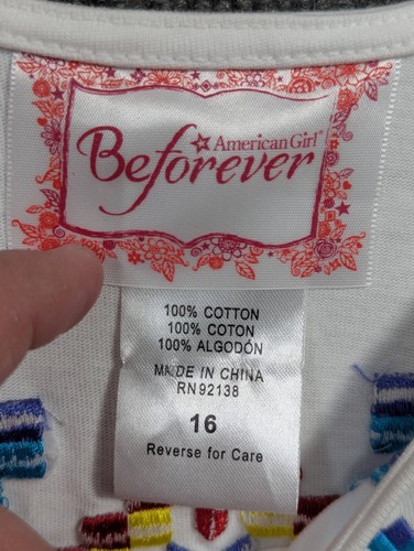 American Girl Beforever Kaya Girls Dress 16 Red White Aztec Print High Low Kids - Picture 3 of 10