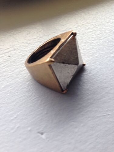 Vintage Geometric Pyramid Brass & Silver Ring - image 1