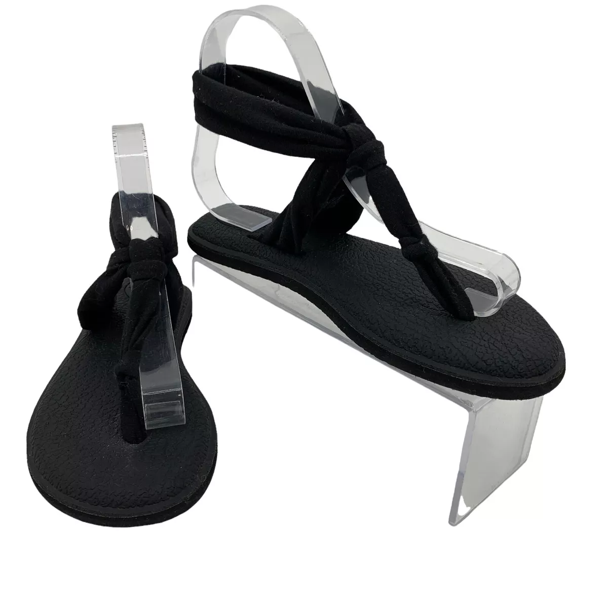 Sanuk Yoga Sandals Womens 5 Black Ella Sling Ankle Wrap Thong Slipper Flats