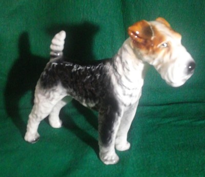 Vintage Brown White Wired Fox Airedale Terrier Dog Ceramic
