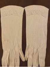 60  s ladies white cotton dress length beaded gloves made in Hong Kong size 7