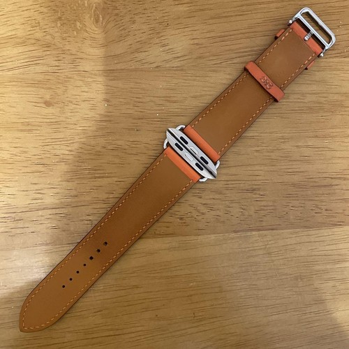 Bracelet montre Apple Hermès 44 mm orange veau swift cuir simple tour du JAPON - Photo 2 sur 11