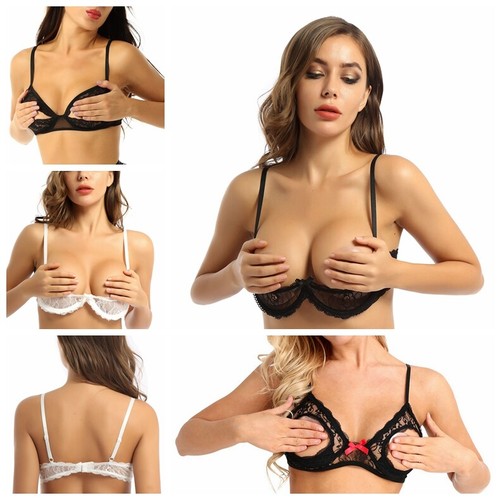 Women Lace Floral Open Cup Bra Triangle Bralette Portrait Wire-Free Unlined Bra - Picture 3 of 50