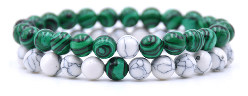 2 Bracelets Couple En Howlite Blanche Et Turquoise Naturelle - Ajustables, Neufs Avec étiquettes
