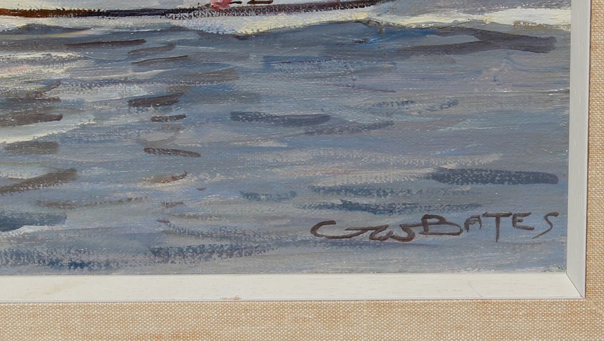 GEORGE BATES Canadian Two Boats Leaving the Harbor oil GEORGE BATES Canadian Two Boats Leaving the Harbor oil