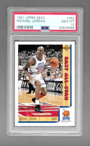 1991 UPPER DECK BASKETBALL CARD #452 HOF MICHAEL JORDAN PSA 10 NBA CHICAGO BULLS