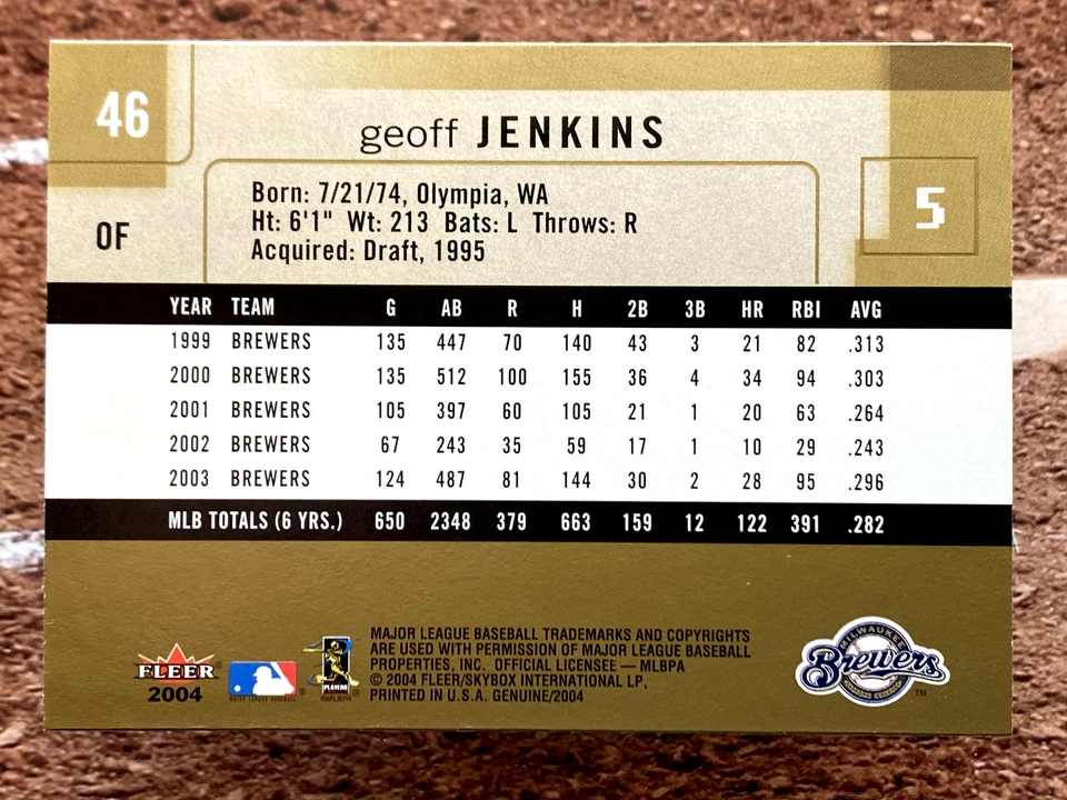 2004 Fleer Genuine Insider Geoff Jenkins #46 - Image 2 of 2