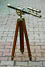Telescope With Wooden Tripod Stand Nautical Floor Standing Brass Telescope