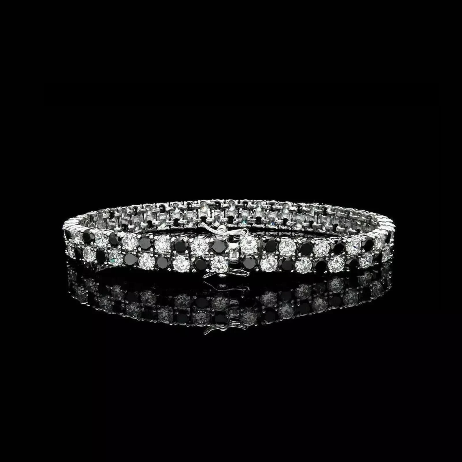 11CT Lab-Created Black Diamond Men's Tennis Bracelet in 14K White Gold Plated, 7.5 Inches