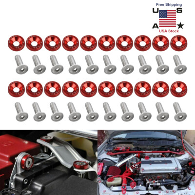 Red 20pcs Billet Aluminum Fender/Bumper Washer/Bolt Engine