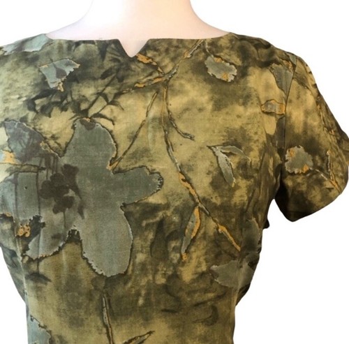Vintage Green Fitted Floral Garden Party Dress, Pencil Dress, Medium/ Size 6 - Picture 5 of 9