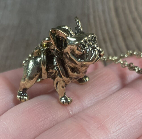 French Bulldog Pendant Necklace 3D Figural Gold Tone 20” - Afbeelding 1 van 6