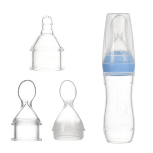 Baby Rice Paste Spoon Bottle Silicone Squeeze Feeder with Replacement Spoon and
