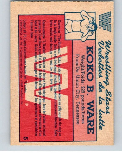 1987 O-Pee-Chee WWF #5 Koko B. Ware V69397 - Picture 2 of 2
