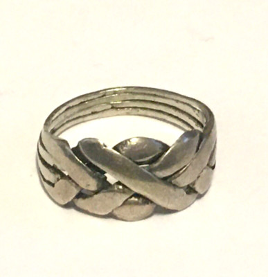 Vintage Sterling Silver  800 Puzzle Ring  Size - 7.5     4 Pieces Interlocking