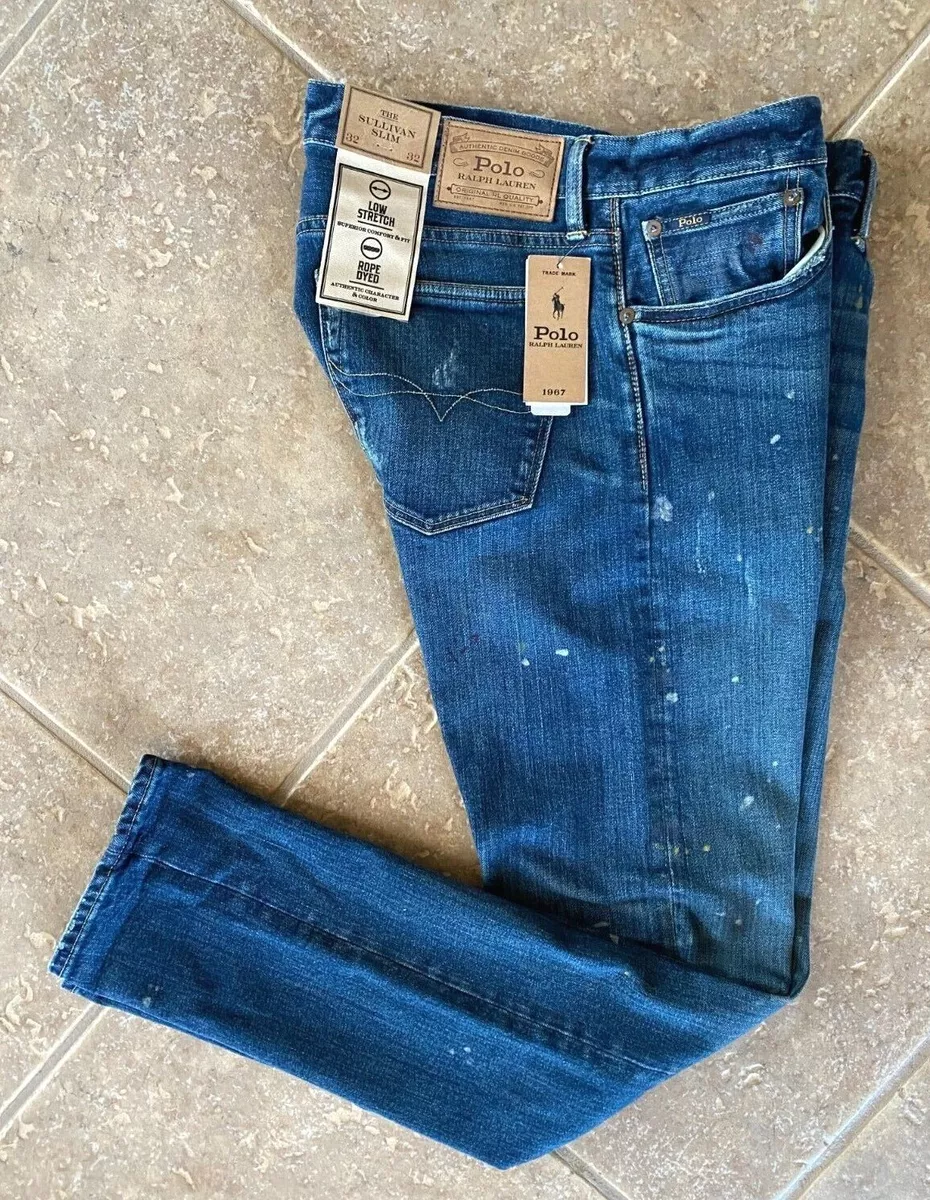 Polo Ralph Lauren Jeans Mens 40 x 32 Sullivan Slim Paint Splatter Denim NWT 168