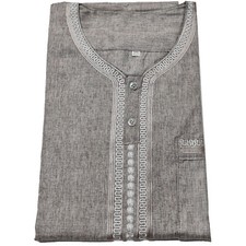 Men Moroccan Grey Short Sleeves Thobe Jubba Kandora Dishdasha