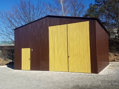 Vorgefertigte Stahlhalle 8x8m   Dunkelbraun/Sand