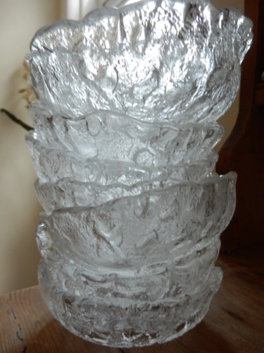 Glass Dessert Bowls PAIR 13cm PUKEBERG Scandi Textured Chunky Freeform Quality - Afbeelding 1 van 19