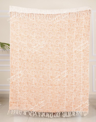 Hand Loom Blanket Boho Block Print Bed Throw Linen with Tassels For Living Home - Picture 3 of 37