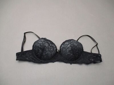 34B Daisy Fuentes Womens Black Lace Underwire Padded Back Close Push-Up Bra 1N
