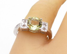 925 Sterling Silver Yellow Topaz Solitaire With Accents Ring Sz 9 RG6202
