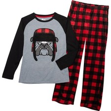 SLEEP IT ON BOYS PAJAMA X2 - BULLDOG SZ 6 / 7 PLAID - SET 2 PCS SLEEPWEAR