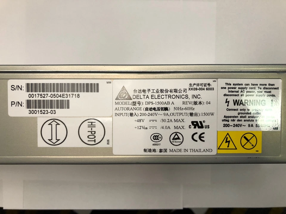 Fuente de alimentación Delta Electronics 3001523-03 V1280 Modelo: DPS-1500AB A Foto 3 de 4