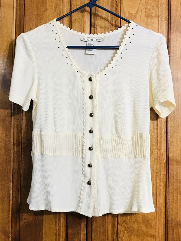 Womens Short Sleeve Blouse Button Front Small Ivory Requirements brand 100%Rayon