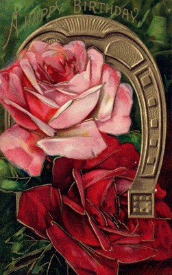 A Happy Birthday Pink Red Rose Flowers Floral Vintage Postcard