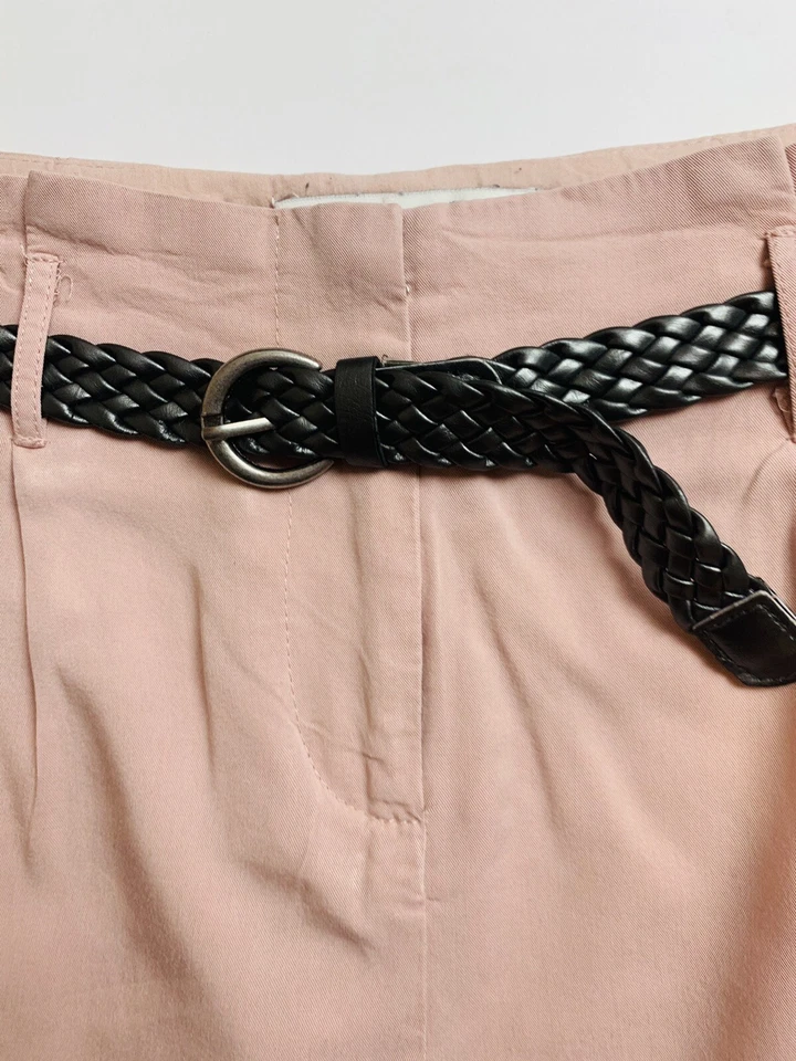 Pantalones cortos plisados para mujer talla mediana rosa melocotón con cinturón Forever 21 Foto 2 de 4