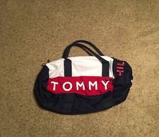Vintage TOMMY HILFIGER BIG FLAG Duffel Bag 90s Red White Blue Canvas EUC