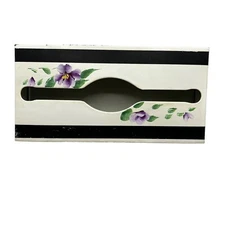 Vintage Metal Long Tissue Box Beige Floral Hand Painted Wall Mount Counter MCM