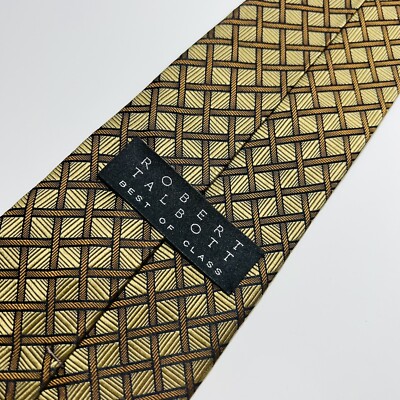 Robert Talbot Best Of Class Gold Repp Silk Tie w Brown&Black Weave Pattern 59x4 
