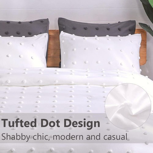 White Duvet Cover (80x90inches),3-Piece Set-Cotton Duvet Cover with2Pillow Cases - Picture 4 of 7