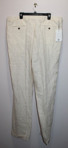 MURANO MENS CASUAL ZAC TROUSERS 100% LINEN ECRU BEIGE SIZE 42x36 TALL CLASSIC - Picture 6 of 7