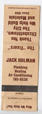 Vintage Matchbook Cover JACK HOLMAN Plumbing Heating ELIZABETHTOWN KENTUCKY