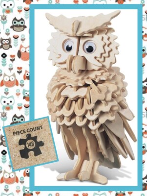 Noodle Your IQ 3-D 3D Wood Owl Puzzle #1177 - BNIP - 148 Pieces - Ages 8+