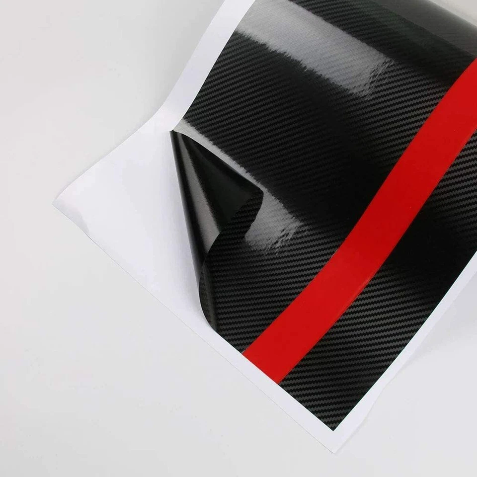 Adesivo envoltório vinil fibra de carbono 5D com listras vermelhas de corrida de rali capô frontal - Imagem 4 de 4