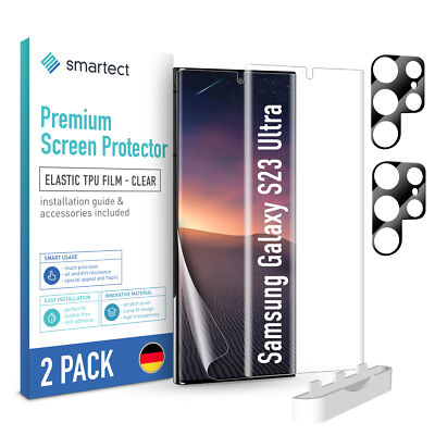 2x TPU Schutzfolie Klar für Samsung Galaxy S23 Ultra 2x Kameraschutz Panzerfolie