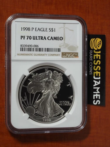 1998 P PROOF SILVER EAGLE NGC PF70 ULTRA CAMEO CLASSIC BROWN LABEL