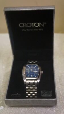 CROTON AUTOMATIC MENS WATCH METAL STRAP BLUE FACE BATTERY OPERATED NOT AUTOMATIC